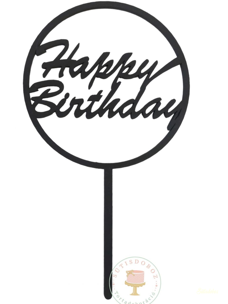 Fa torta beszúró - kerek Happy Birthday FEKETE 10x18cm