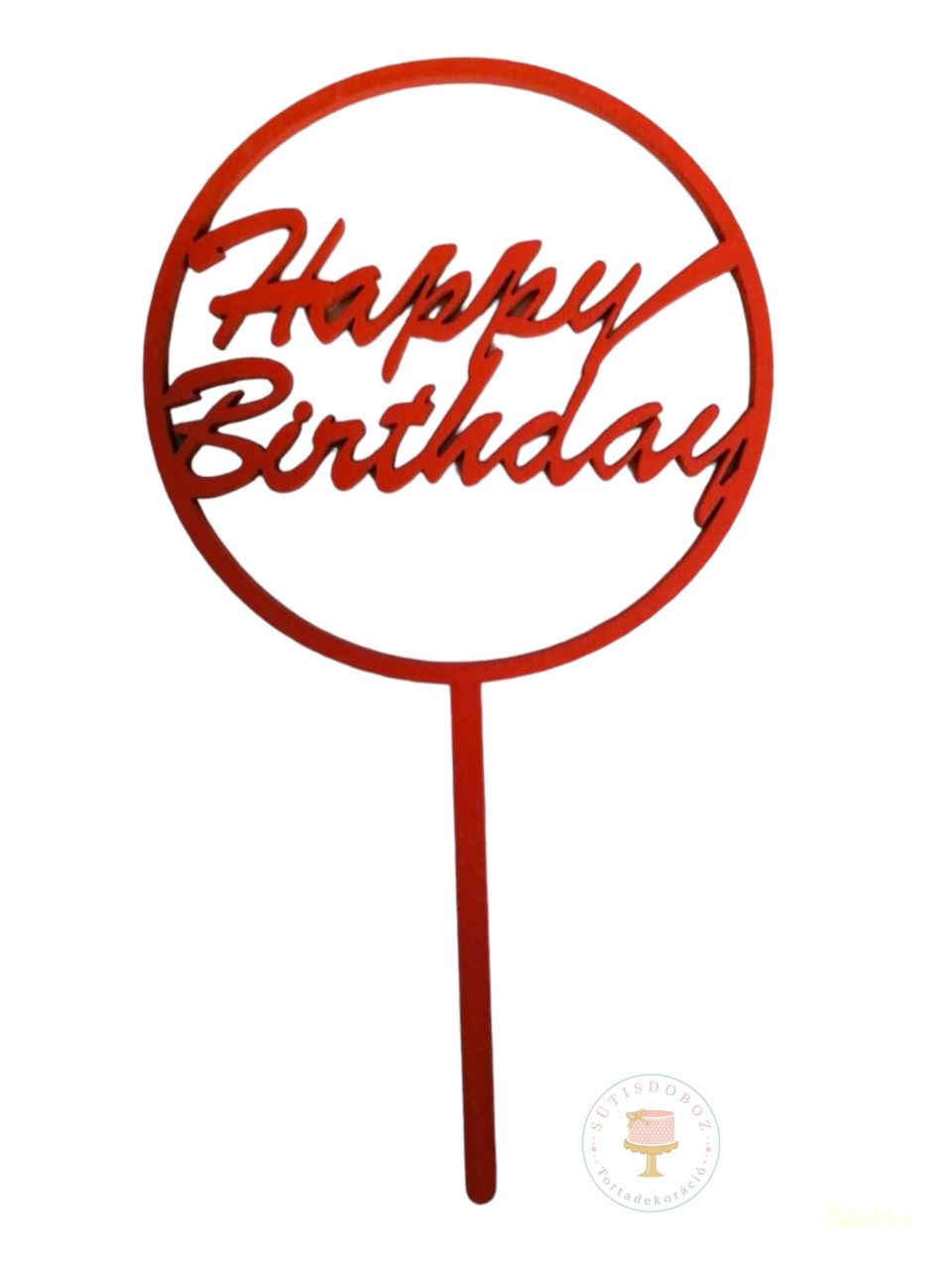 Fa torta beszúró - kerek Happy Birthday Piros 10x18cm