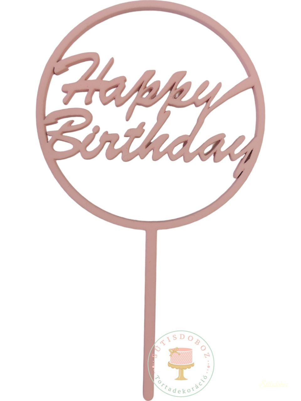 Fa torta beszúró - kerek Happy Birthday Rózsaszín 10x18cm
