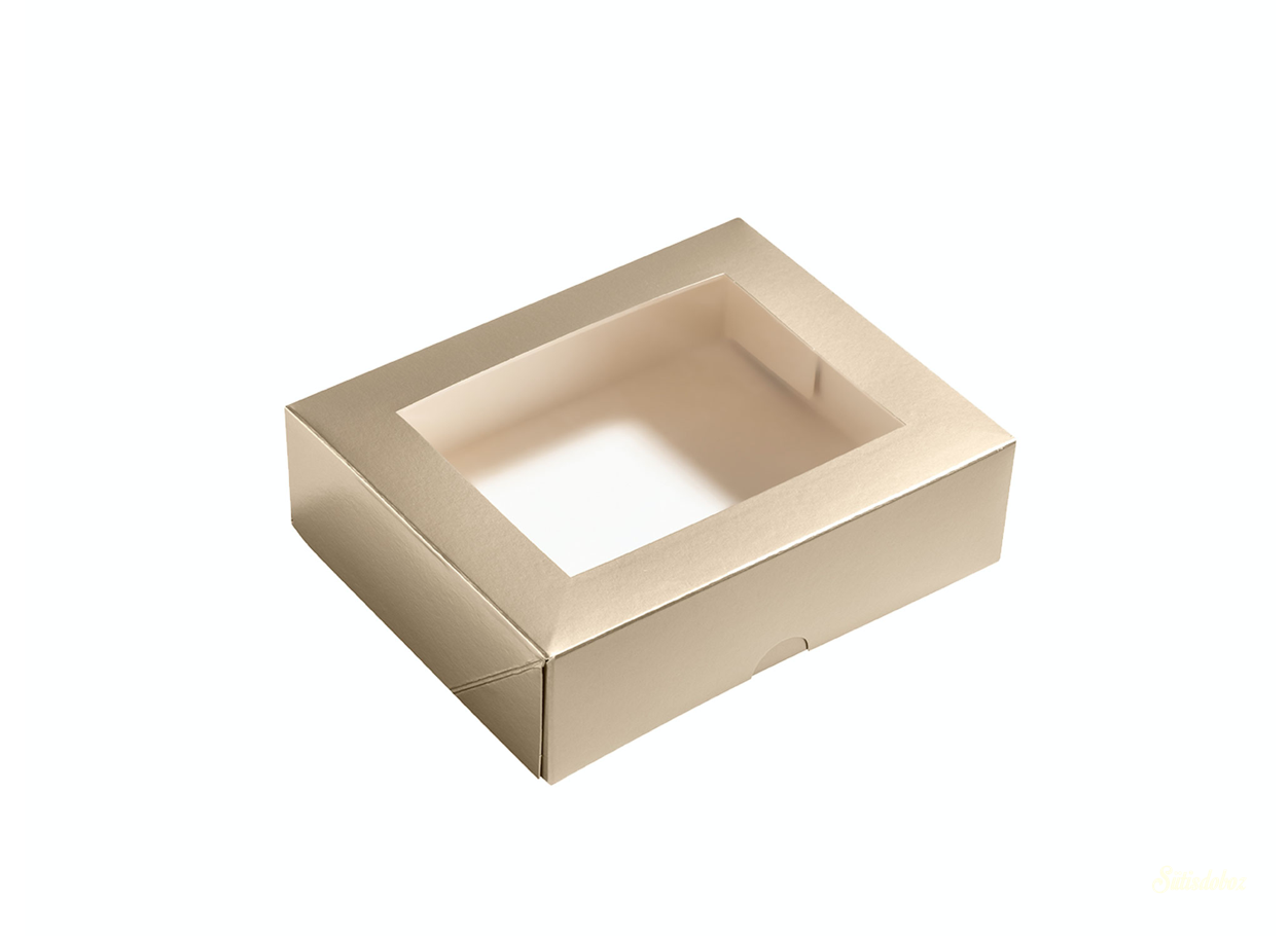 Bronz/Pezsgőszín ablakos sütis doboz 16x13x4.6cm - Minimum online rendelhető: 10db