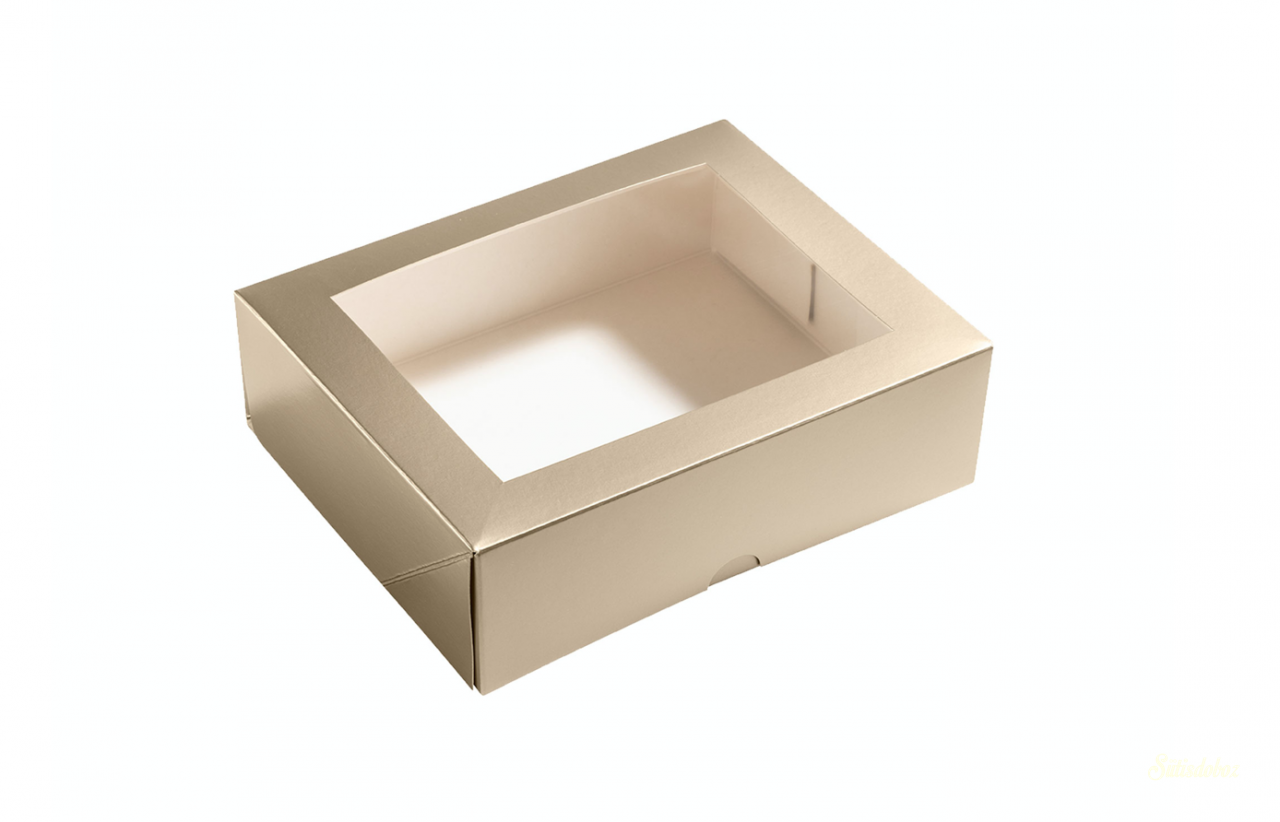 Bronz/Pezsgőszín ablakos sütis doboz 18.5x15x6cm - Minimum online rendelhető: 10db