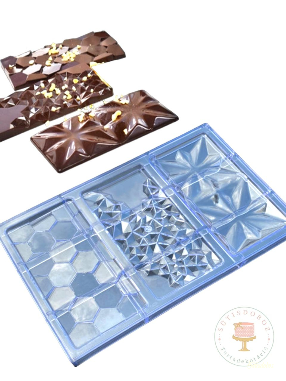 Műanyag csokoládé forma - 3 táblás csoki gyémánt geometriai