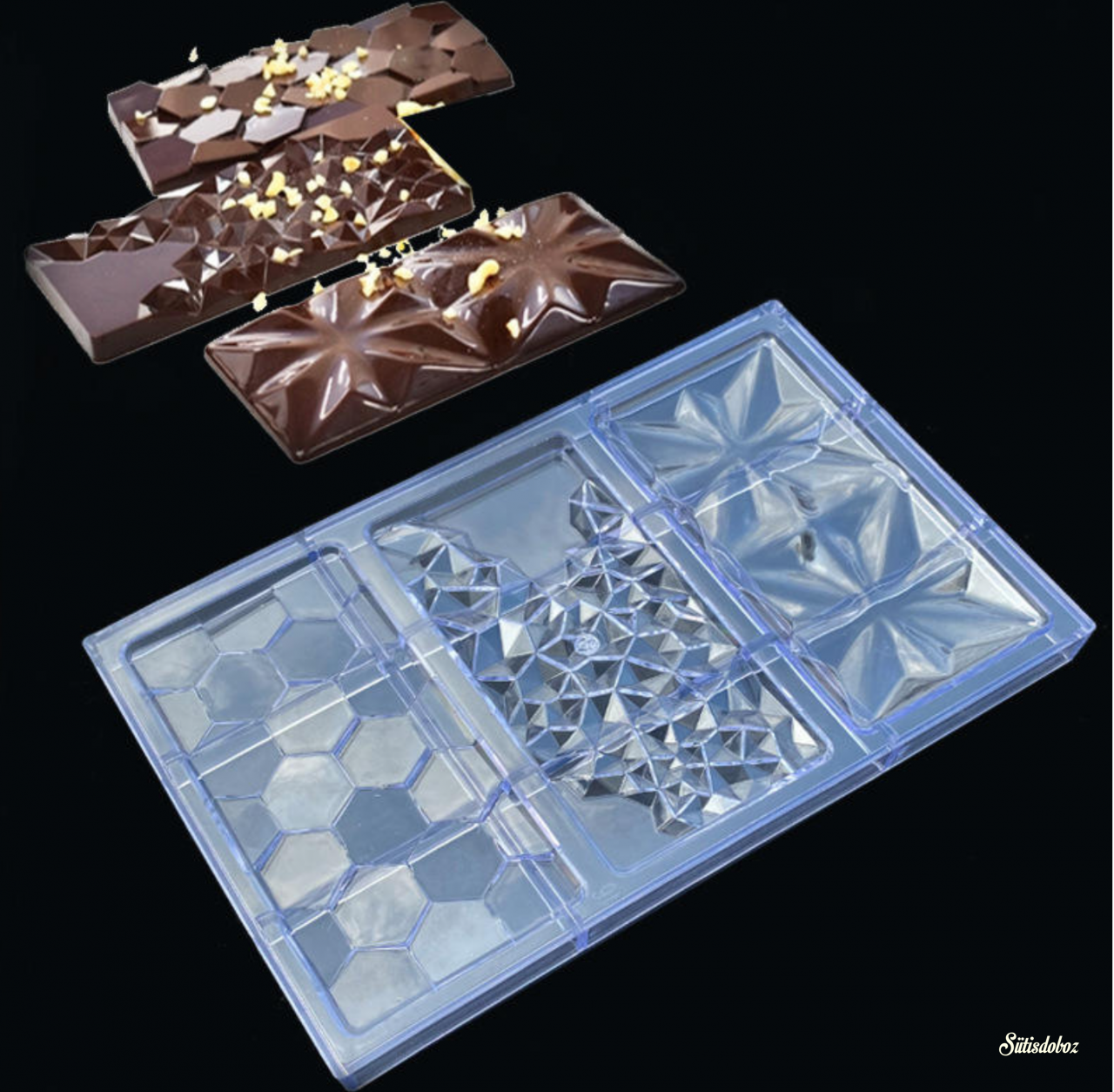Műanyag csokoládé forma - 3 táblás csoki gyémánt geometriai