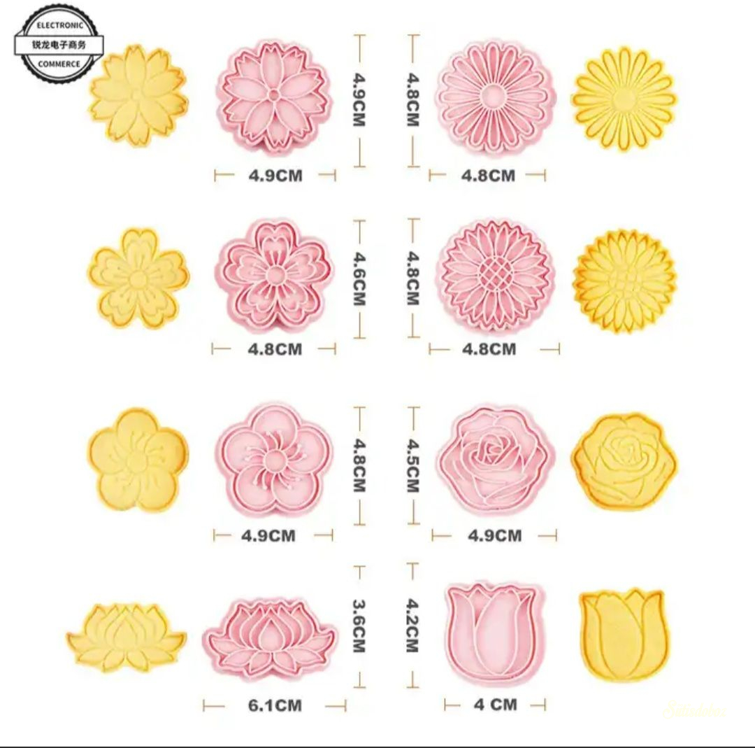 Műanyag mintázós kiszúró készlet 8 db - Virágok